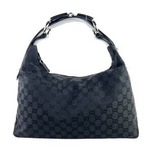 Gucci Black Monogram Canvas Hobo Shoulder Bag